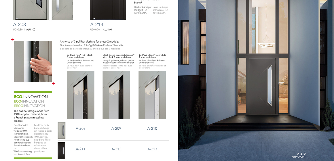 Pages produits Bel'M présentant plusieurs modèles de portes d'entrée