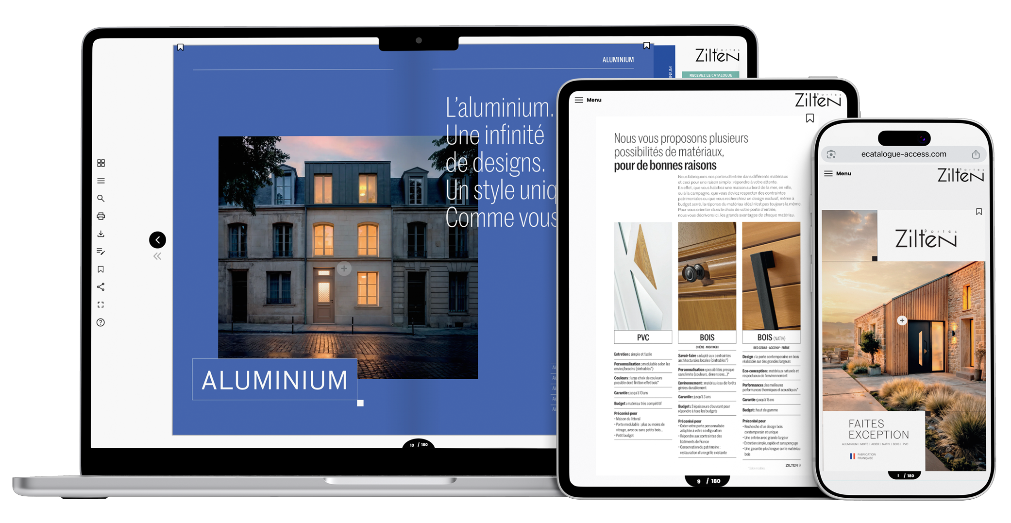 Catalogue interactif Zilten affiché sur ordinateur, tablette et smartphone